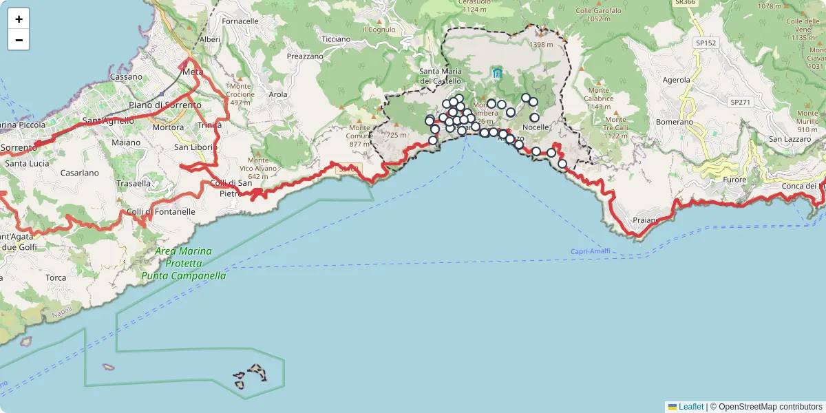 Mappa dettagliata del trasporto pubblico a Positano con linee autobus, tram e collegamenti