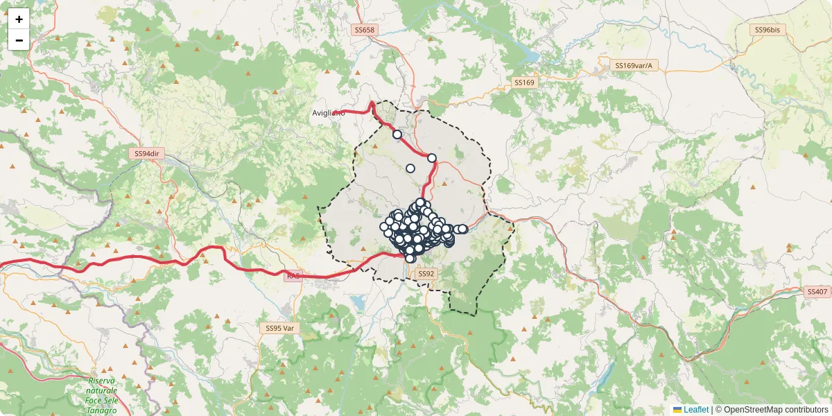Mappa dettagliata del trasporto pubblico a Potenza con linee autobus, tram e collegamenti