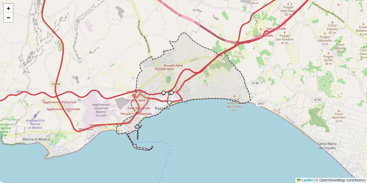 Mappa dettagliata del trasporto pubblico a Pozzallo con linee autobus, tram e collegamenti