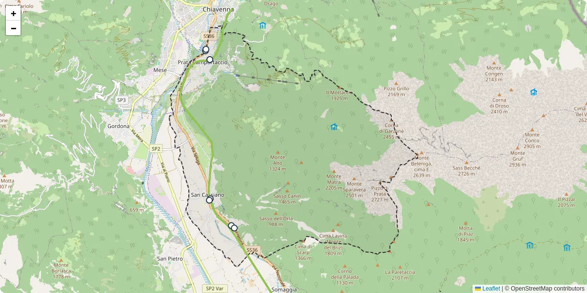 Mappa dettagliata del trasporto pubblico a Prata Camportaccio con linee autobus, tram e collegamenti