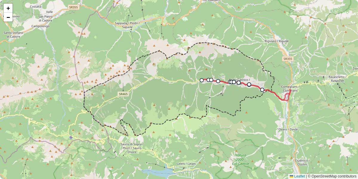 Mappa dettagliata del trasporto pubblico a Prato Carnico / Prât di Cjargne con linee autobus, tram e collegamenti