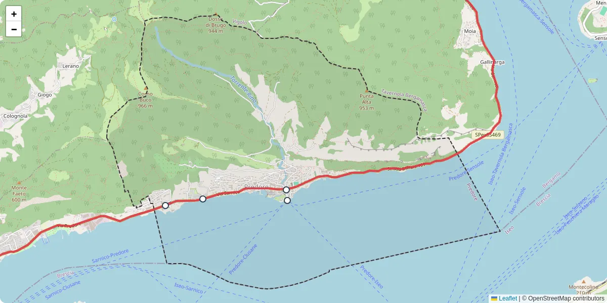 Mappa dettagliata del trasporto pubblico a Predore con linee autobus, tram e collegamenti
