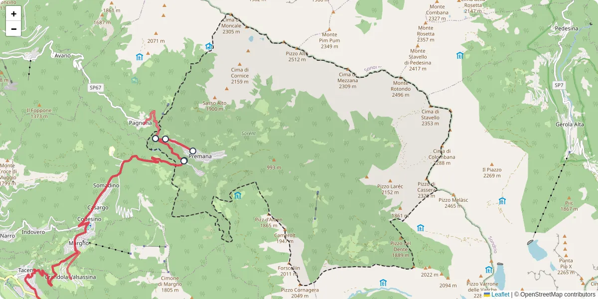 Mappa dettagliata del trasporto pubblico a Premana con linee autobus, tram e collegamenti