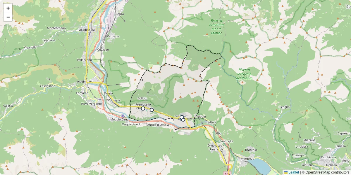 Mappa dettagliata del trasporto pubblico a Premosello-Chiovenda con linee autobus, tram e collegamenti