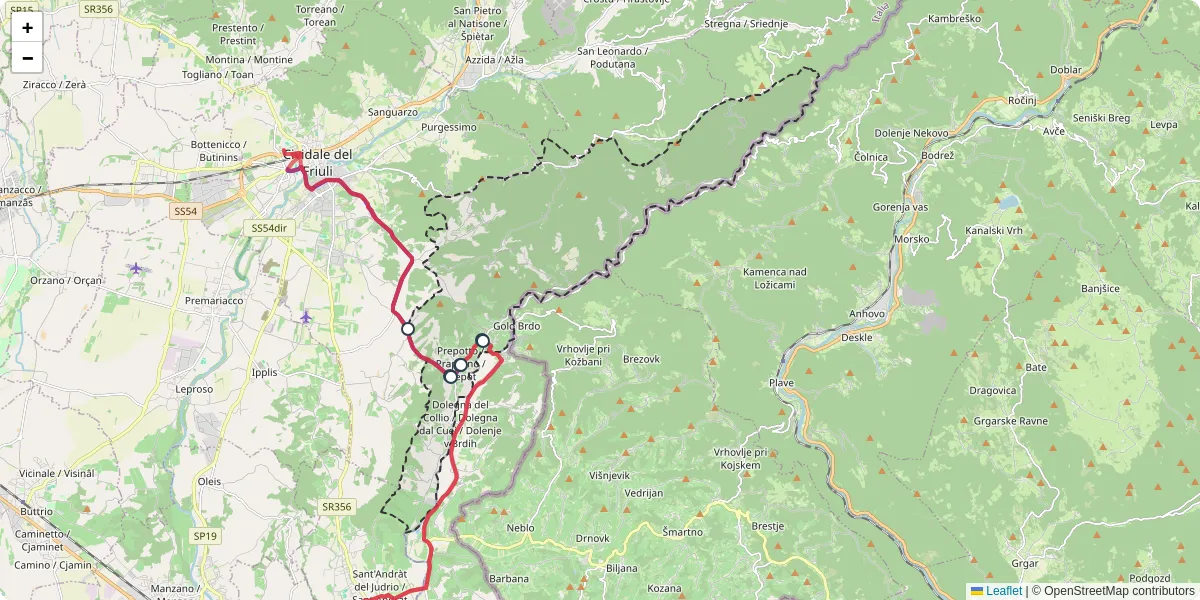 Mappa dettagliata del trasporto pubblico a Prepotto / Prapotno / Prepot con linee autobus, tram e collegamenti