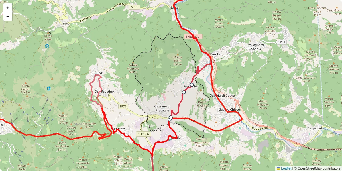 Mappa dettagliata del trasporto pubblico a Preseglie con linee autobus, tram e collegamenti