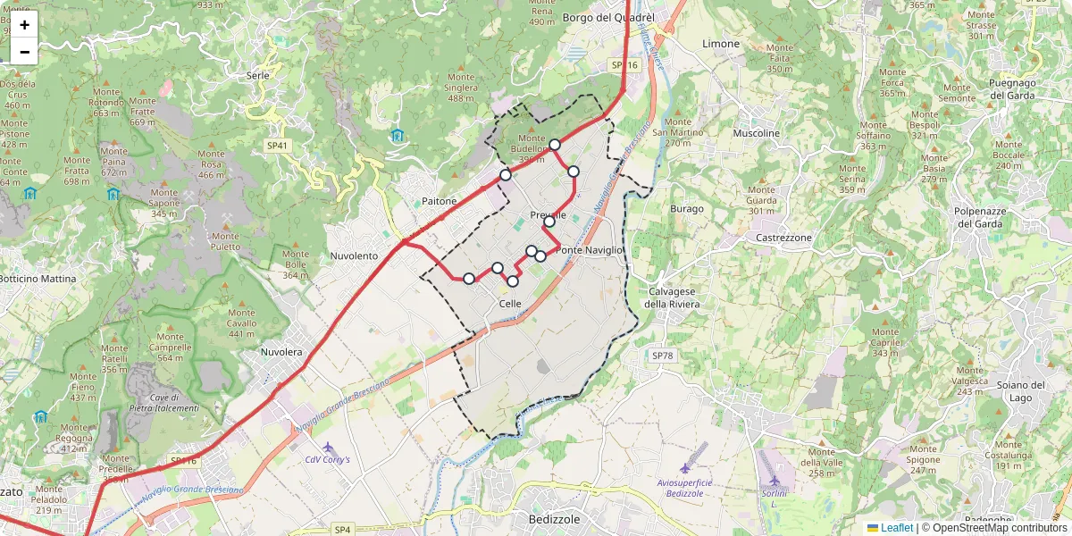 Mappa dettagliata del trasporto pubblico a Prevalle con linee autobus, tram e collegamenti