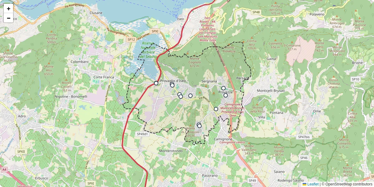 Mappa dettagliata del trasporto pubblico a Provaglio d'Iseo con linee autobus, tram e collegamenti