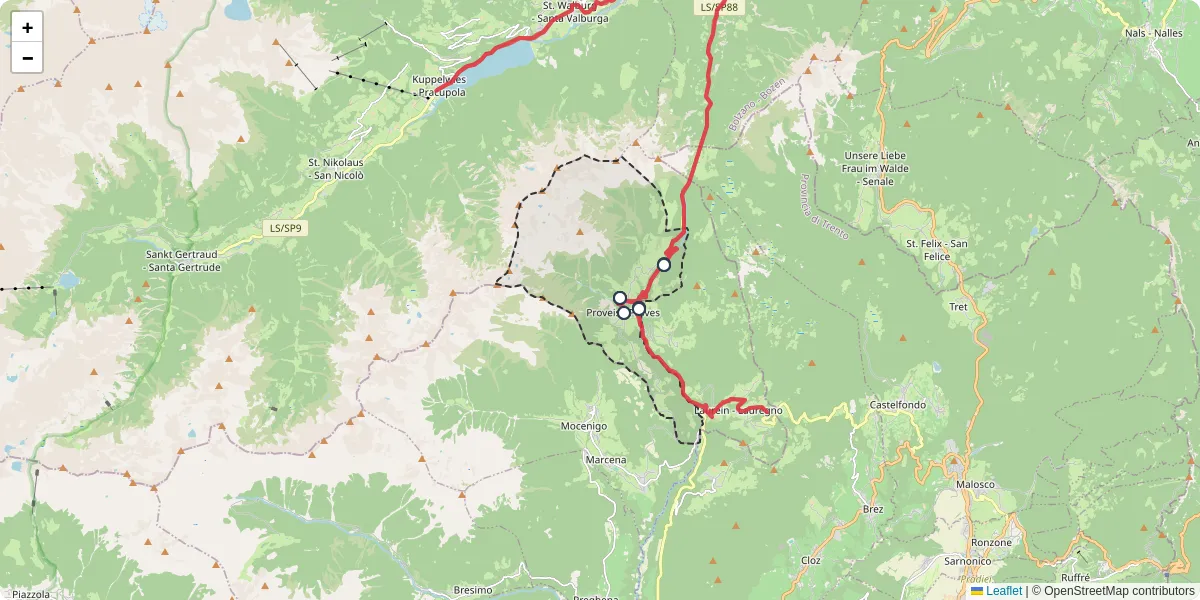 Mappa dettagliata del trasporto pubblico a Proveis - Proves con linee autobus, tram e collegamenti