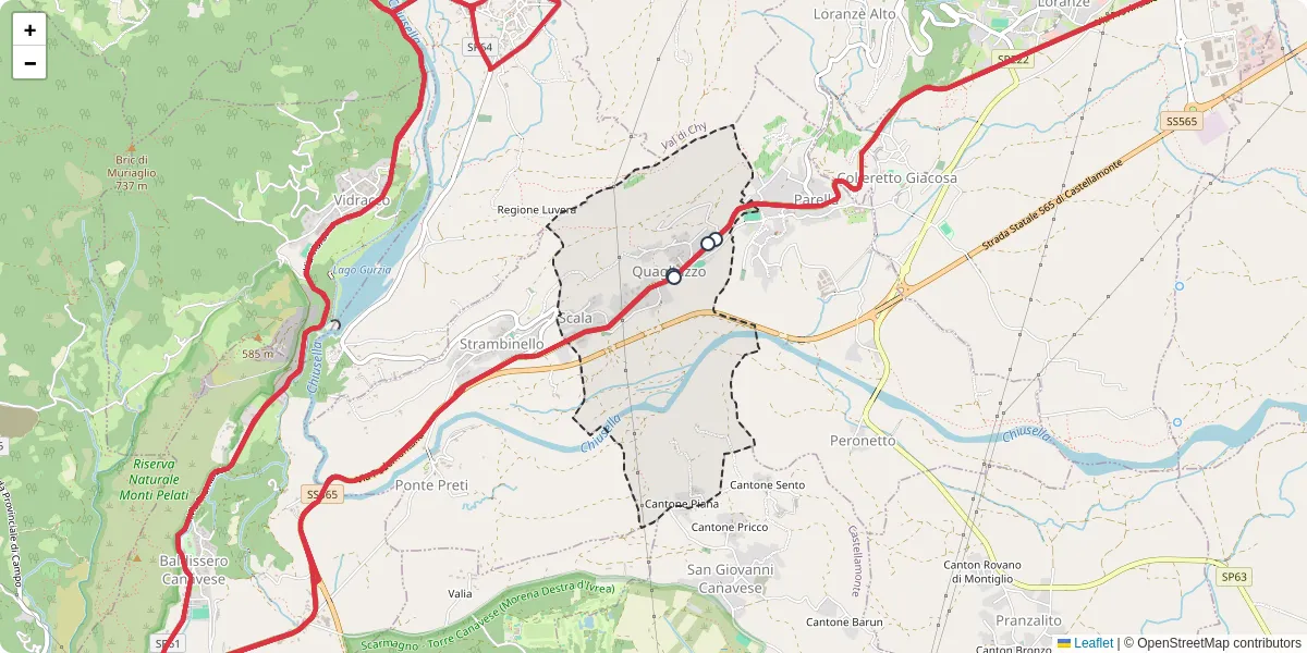 Mappa dettagliata del trasporto pubblico a Quagliuzzo con linee autobus, tram e collegamenti