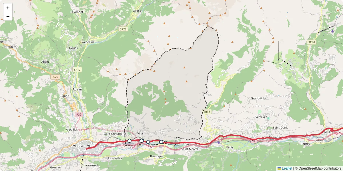 Mappa dettagliata del trasporto pubblico a Quart con linee autobus, tram e collegamenti