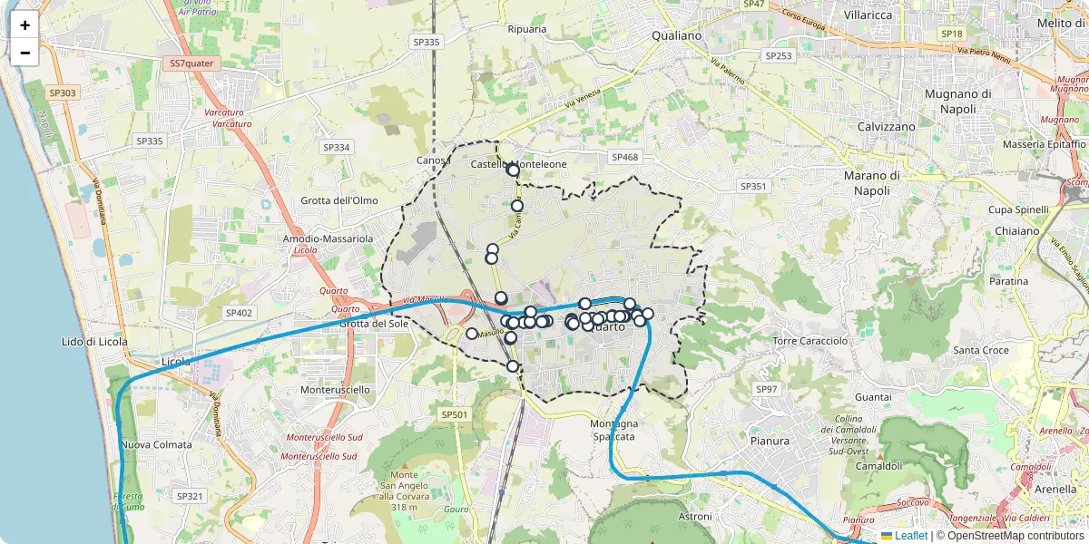Mappa dettagliata del trasporto pubblico a Quarto con linee autobus, tram e collegamenti