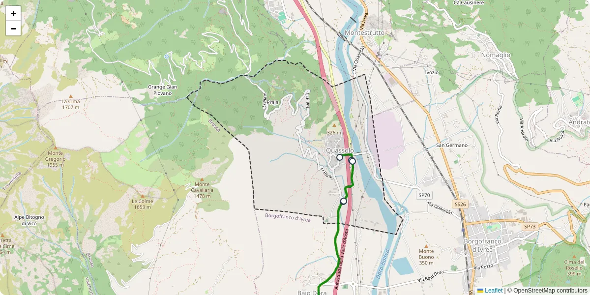 Mappa dettagliata del trasporto pubblico a Quassolo con linee autobus, tram e collegamenti