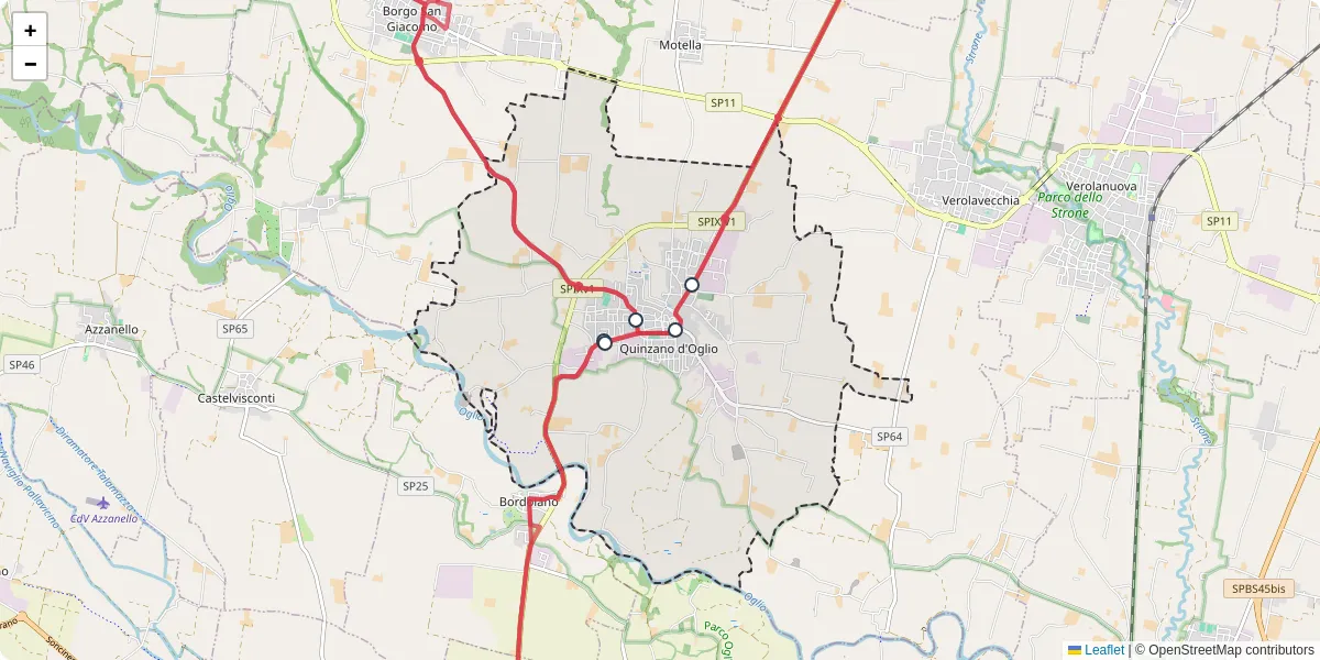 Mappa dettagliata del trasporto pubblico a Quinzano d'Oglio con linee autobus, tram e collegamenti