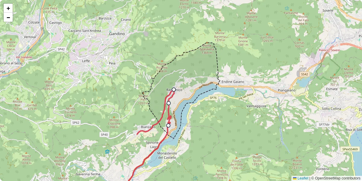 Mappa dettagliata del trasporto pubblico a Ranzanico con linee autobus, tram e collegamenti