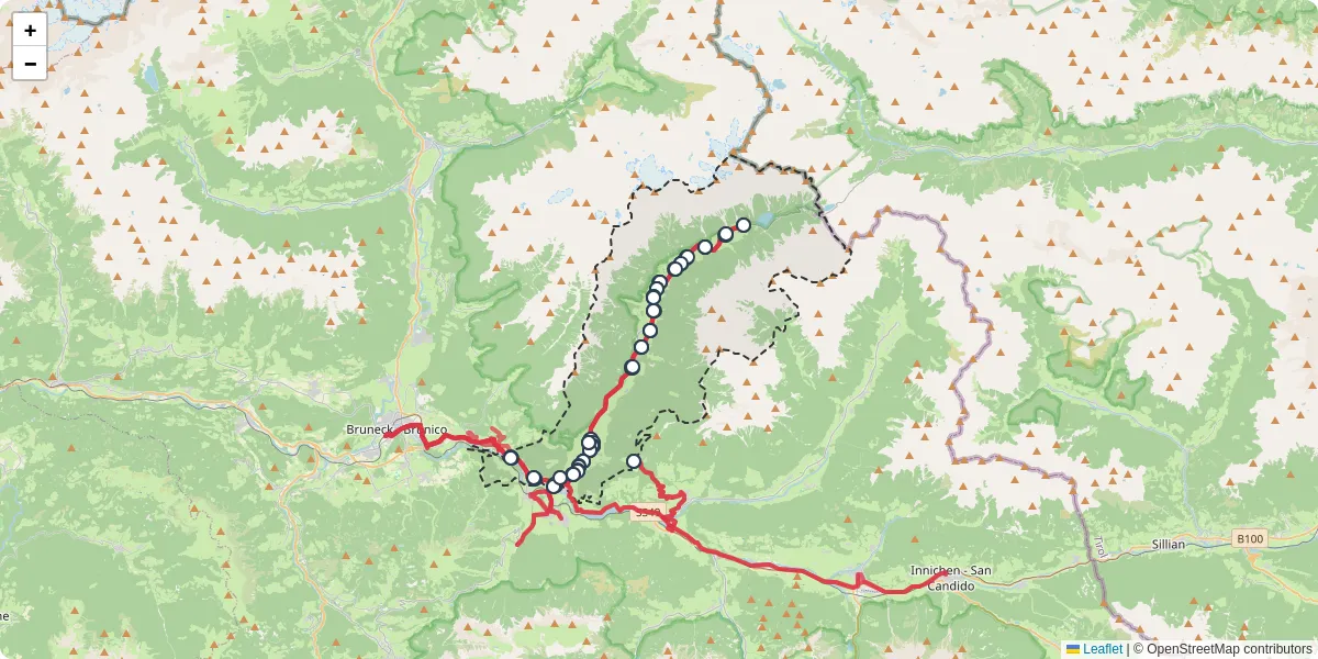 Mappa dettagliata del trasporto pubblico a Rasen-Antholz - Rasun-Anterselva con linee autobus, tram e collegamenti