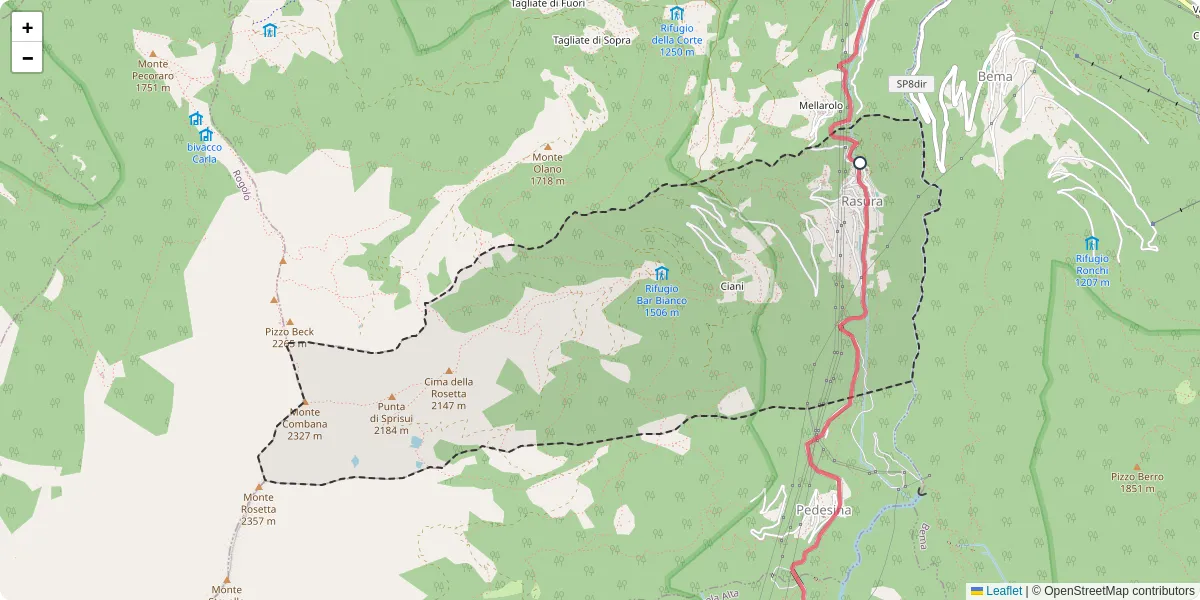 Mappa dettagliata del trasporto pubblico a Rasura con linee autobus, tram e collegamenti