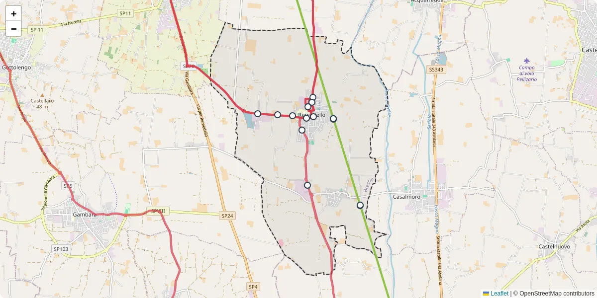 Mappa dettagliata del trasporto pubblico a Remedello con linee autobus, tram e collegamenti