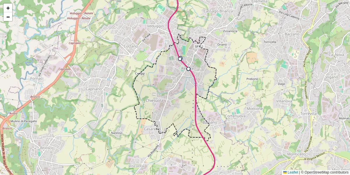 Mappa dettagliata del trasporto pubblico a Renate con linee autobus, tram e collegamenti