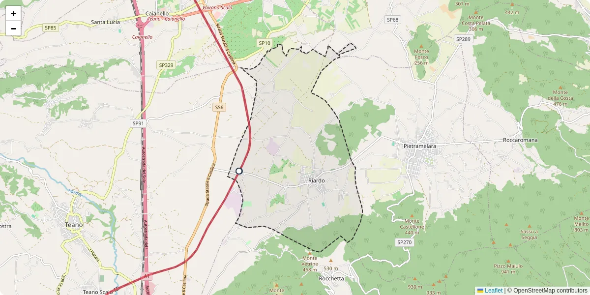 Mappa dettagliata del trasporto pubblico a Riardo con linee autobus, tram e collegamenti