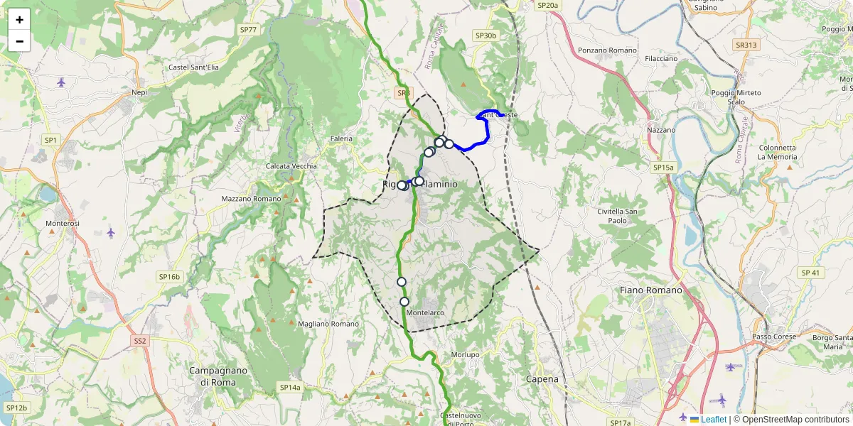 Mappa dettagliata del trasporto pubblico a Rignano Flaminio con linee autobus, tram e collegamenti
