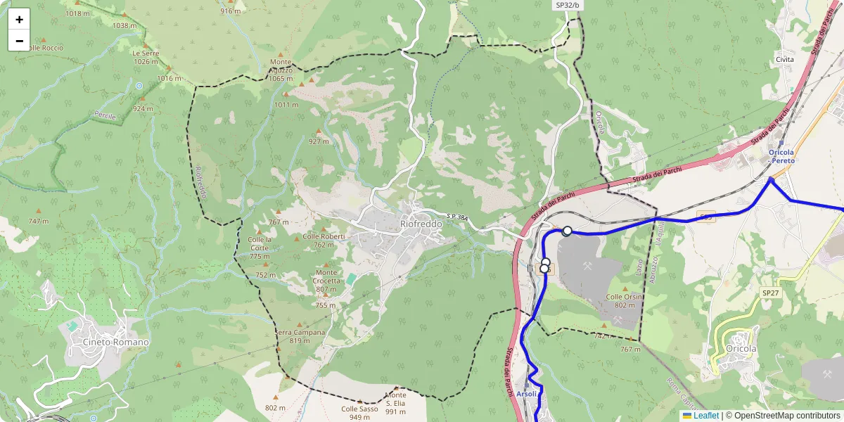 Mappa dettagliata del trasporto pubblico a Riofreddo con linee autobus, tram e collegamenti