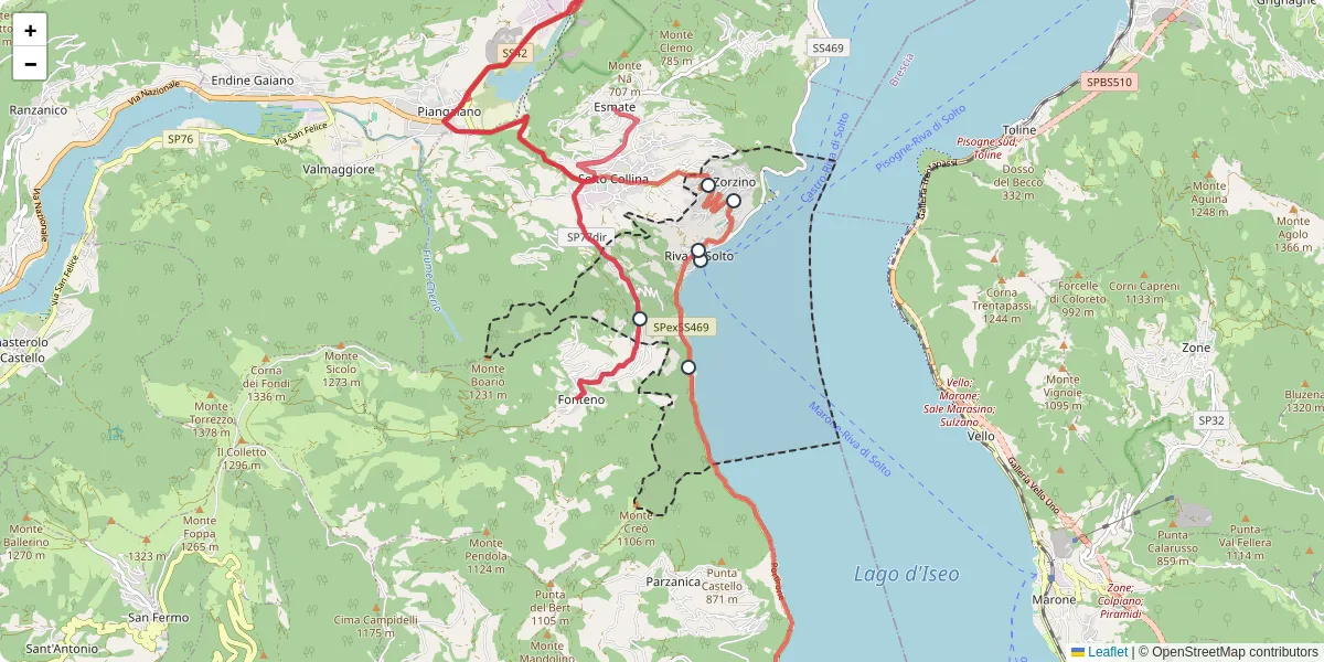 Mappa dettagliata del trasporto pubblico a Riva di Solto con linee autobus, tram e collegamenti