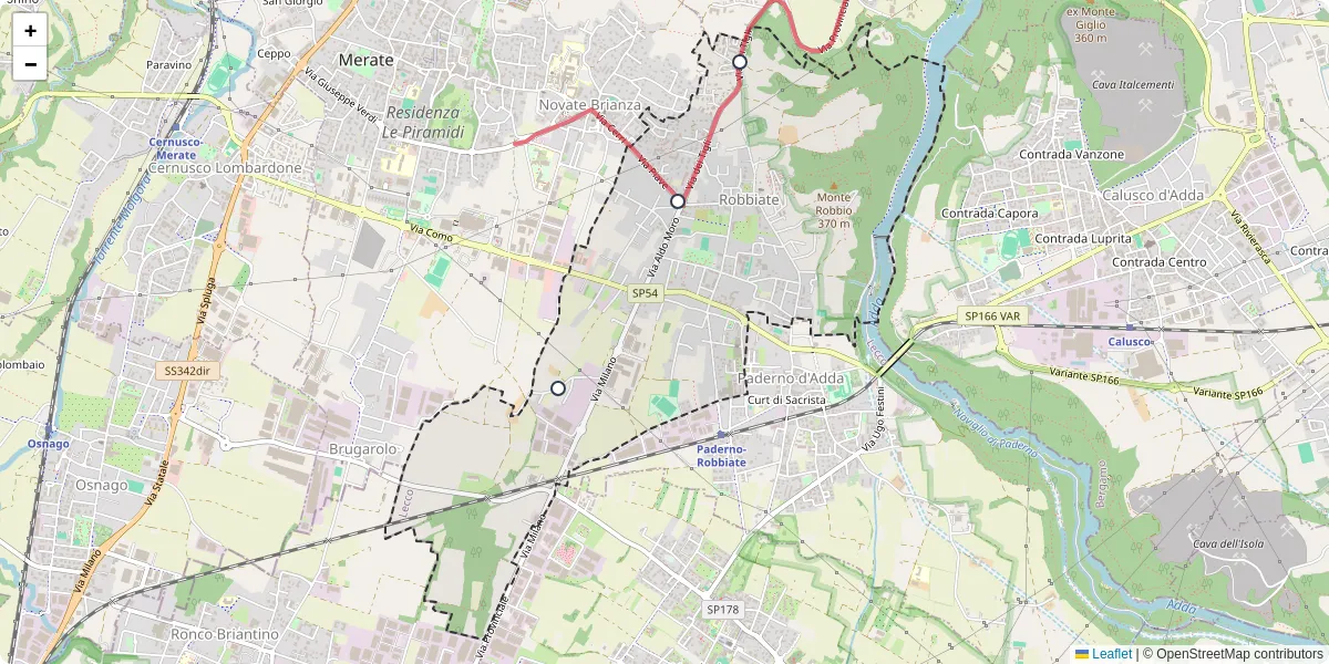Mappa dettagliata del trasporto pubblico a Robbiate con linee autobus, tram e collegamenti