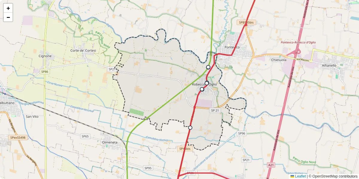 Mappa dettagliata del trasporto pubblico a Robecco d'Oglio con linee autobus, tram e collegamenti