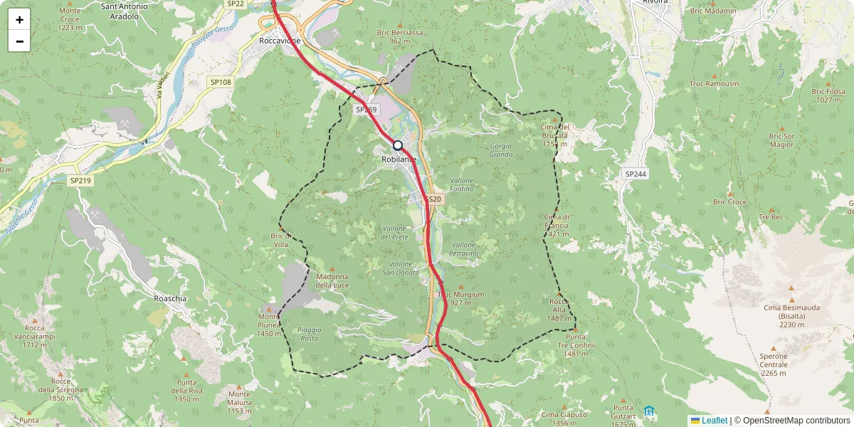 Mappa dettagliata del trasporto pubblico a Robilante con linee autobus, tram e collegamenti