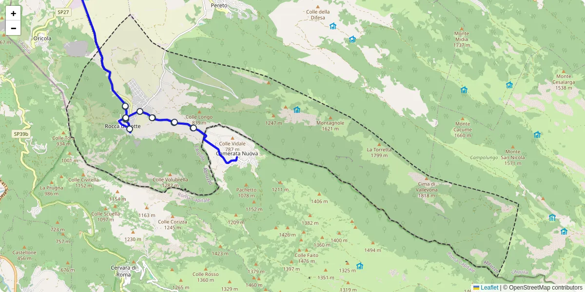 Mappa dettagliata del trasporto pubblico a Rocca di Botte con linee autobus, tram e collegamenti