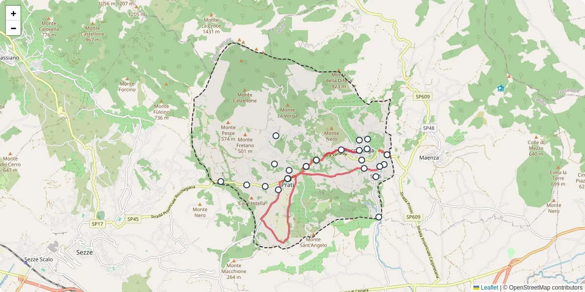 Mappa dettagliata del trasporto pubblico a Roccagorga con linee autobus, tram e collegamenti