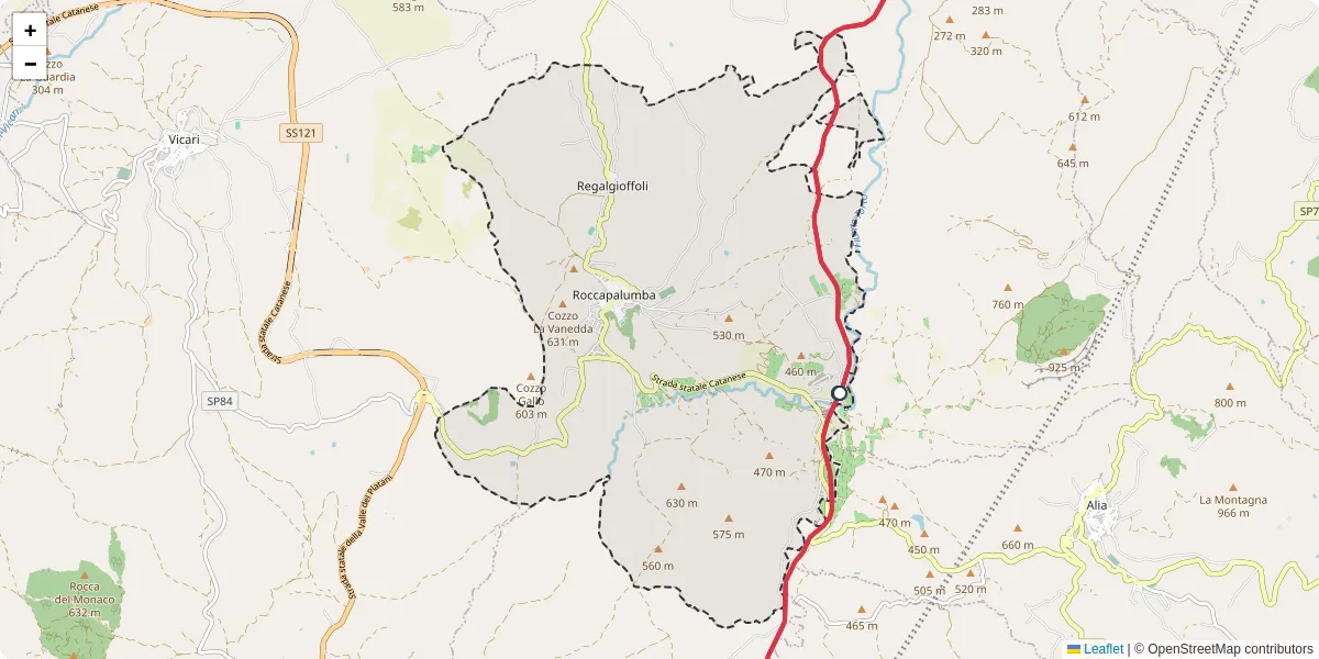 Mappa dettagliata del trasporto pubblico a Roccapalumba con linee autobus, tram e collegamenti