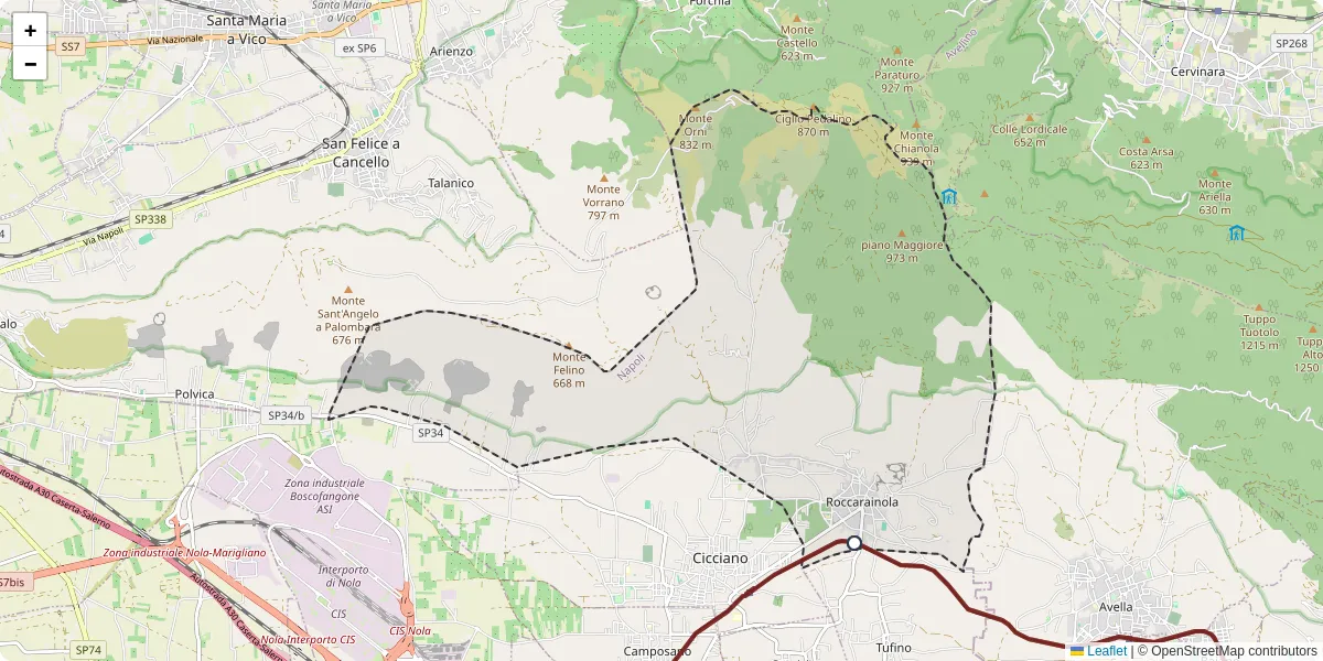 Mappa dettagliata del trasporto pubblico a Roccarainola con linee autobus, tram e collegamenti