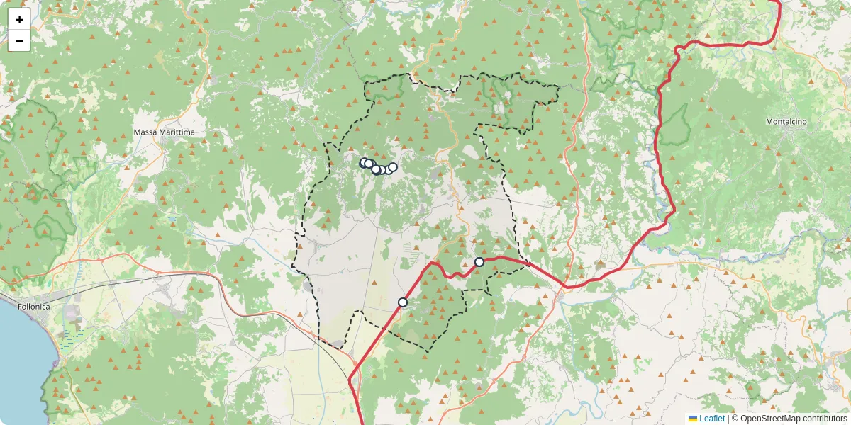 Mappa dettagliata del trasporto pubblico a Roccastrada con linee autobus, tram e collegamenti
