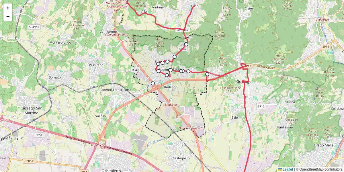 Mappa dettagliata del trasporto pubblico a Rodengo Saiano con linee autobus, tram e collegamenti