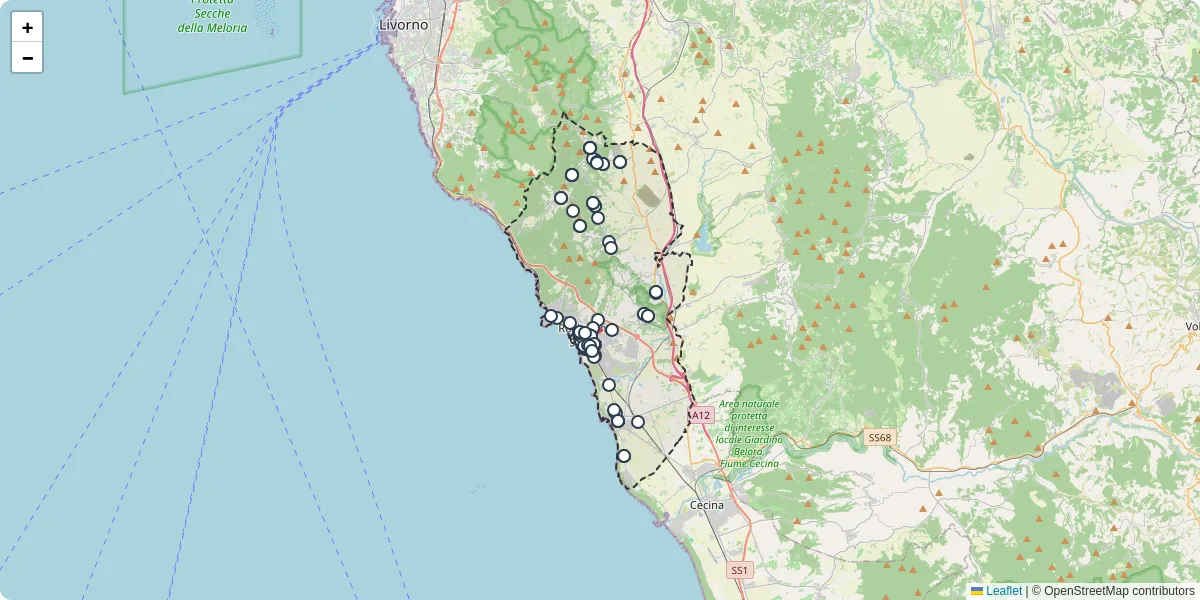 Mappa dettagliata del trasporto pubblico a Rosignano Marittimo con linee autobus, tram e collegamenti