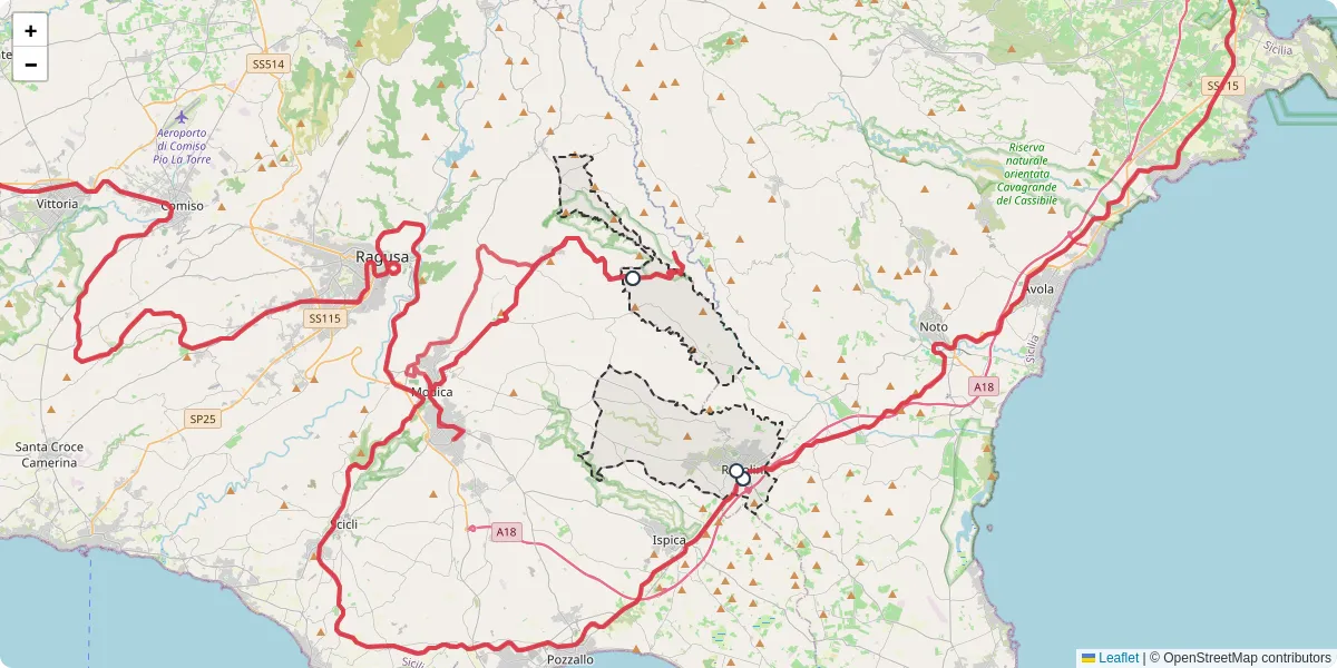 Mappa dettagliata del trasporto pubblico a Rosolini con linee autobus, tram e collegamenti