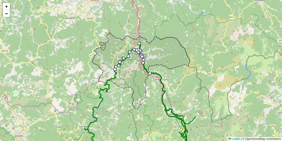 Mappa dettagliata del trasporto pubblico a Rossiglione con linee autobus, tram e collegamenti