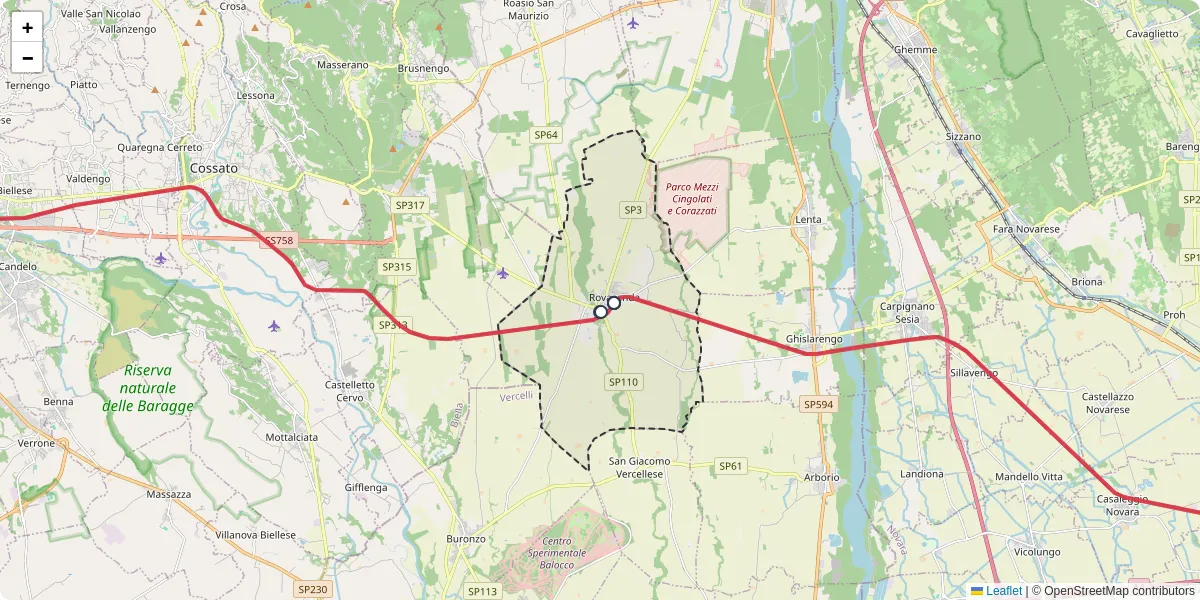 Mappa dettagliata del trasporto pubblico a Rovasenda con linee autobus, tram e collegamenti