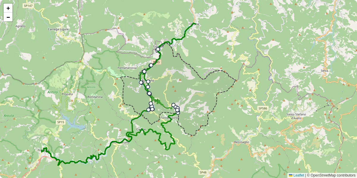 Mappa dettagliata del trasporto pubblico a Rovegno con linee autobus, tram e collegamenti