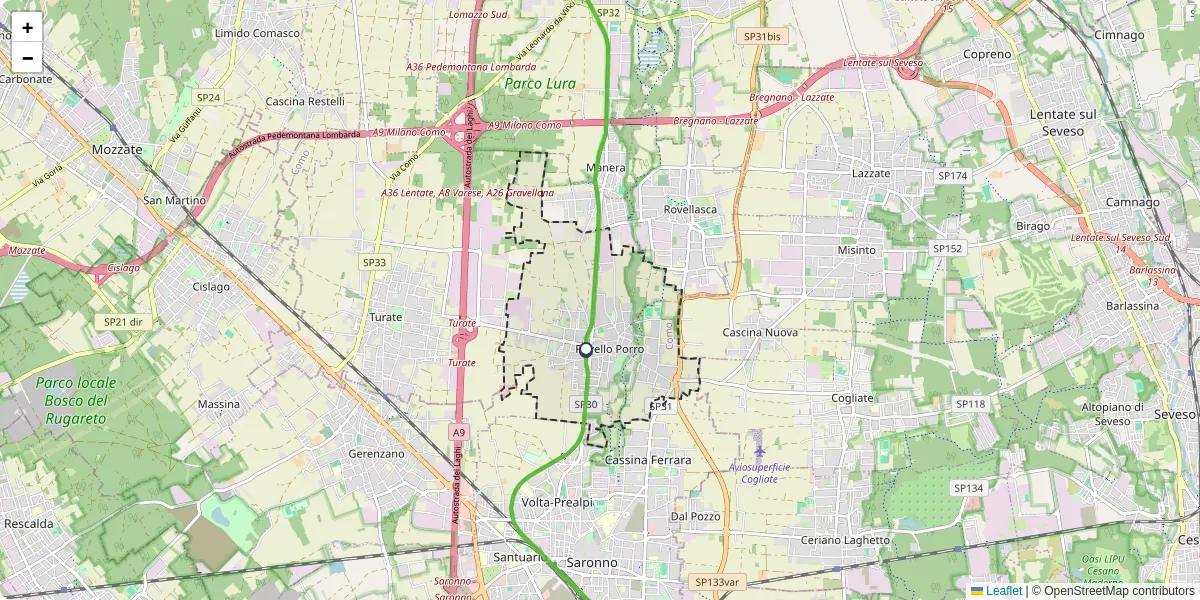 Mappa dettagliata del trasporto pubblico a Rovello Porro con linee autobus, tram e collegamenti