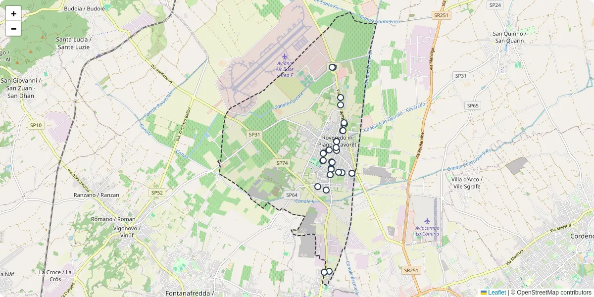 Mappa dettagliata del trasporto pubblico a Roveredo in Piano con linee autobus, tram e collegamenti