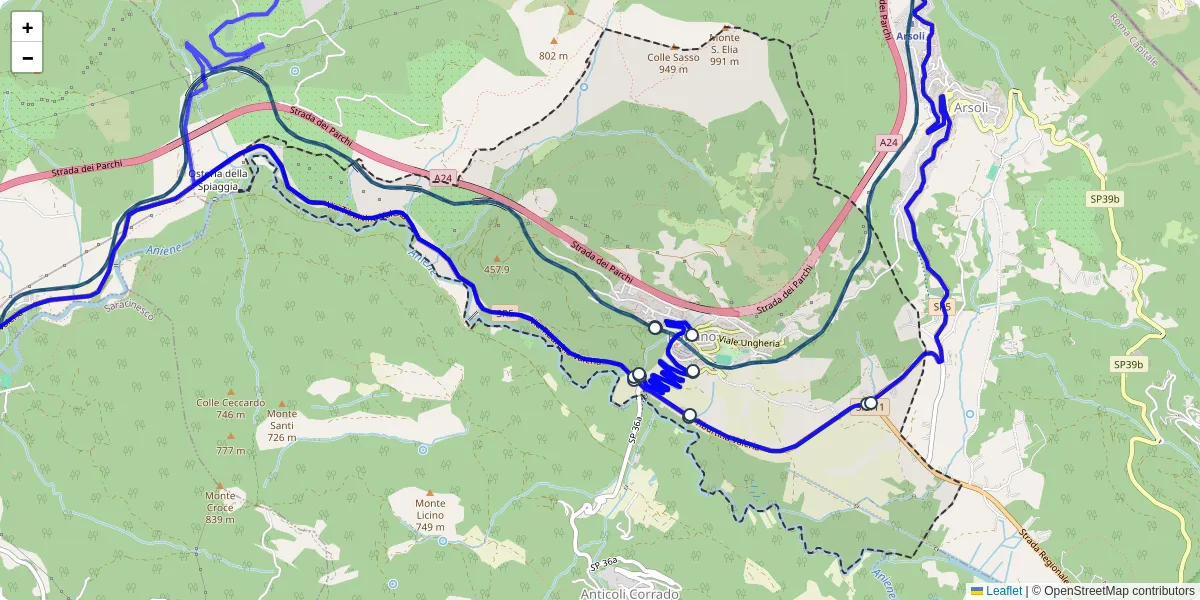 Mappa dettagliata del trasporto pubblico a Roviano con linee autobus, tram e collegamenti