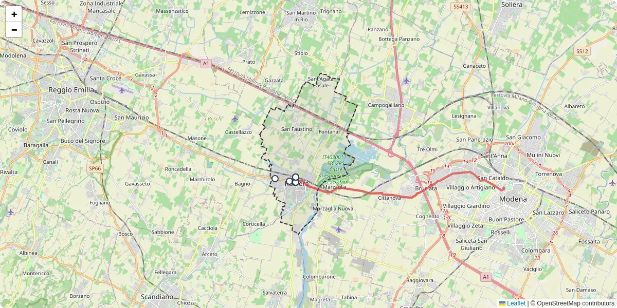 Mappa dettagliata del trasporto pubblico a Rubiera con linee autobus, tram e collegamenti