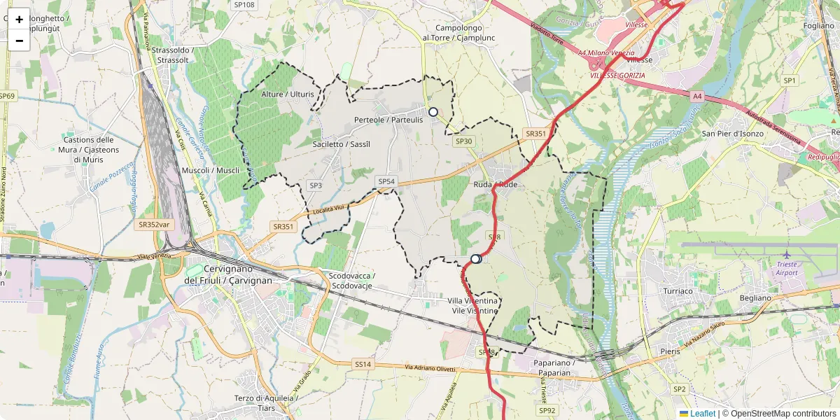 Mappa dettagliata del trasporto pubblico a Ruda / Rude con linee autobus, tram e collegamenti