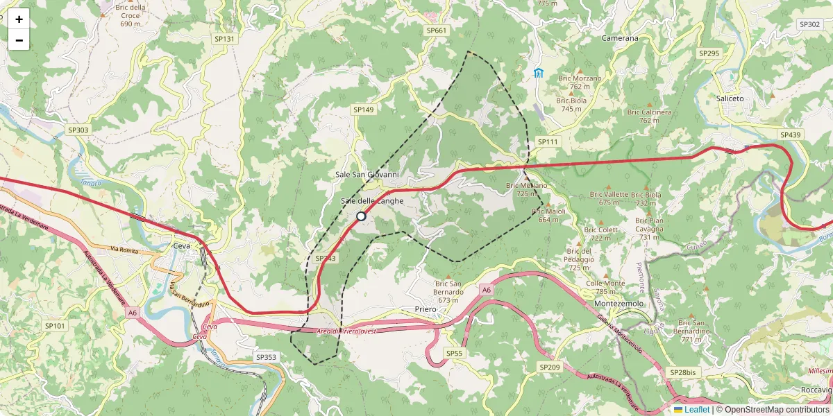 Mappa dettagliata del trasporto pubblico a Sale delle Langhe con linee autobus, tram e collegamenti