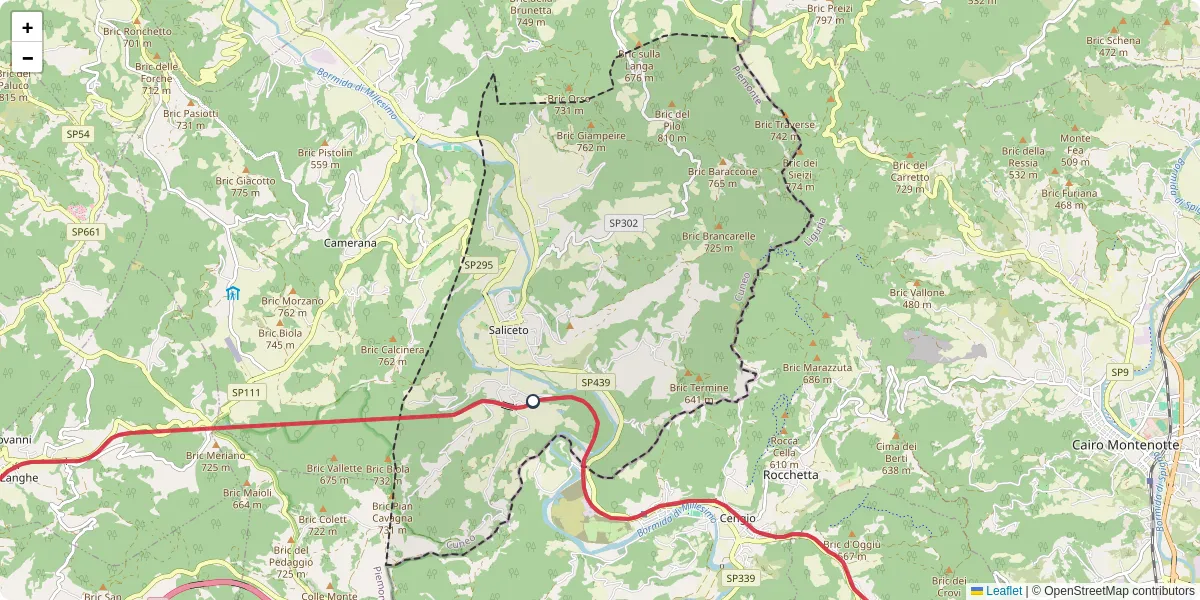 Mappa dettagliata del trasporto pubblico a Saliceto con linee autobus, tram e collegamenti