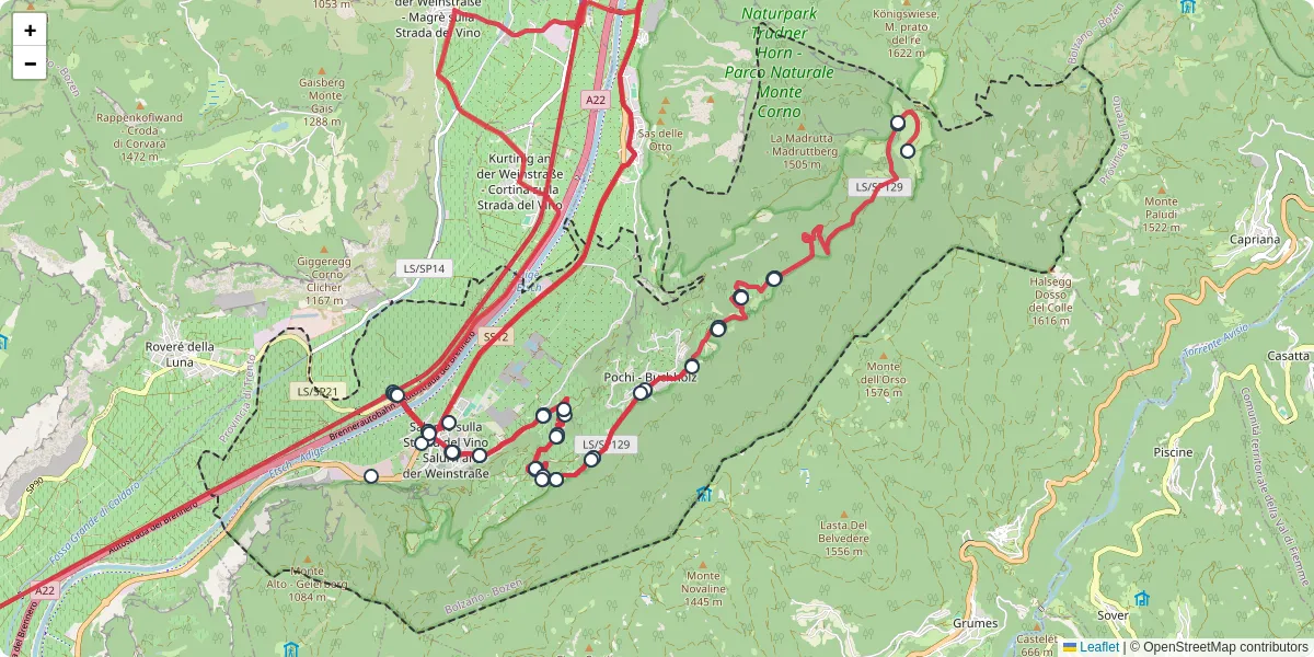 Mappa dettagliata del trasporto pubblico a Salorno sulla Strada del Vino - Salurn an der Weinstraße con linee autobus, tram e collegamenti