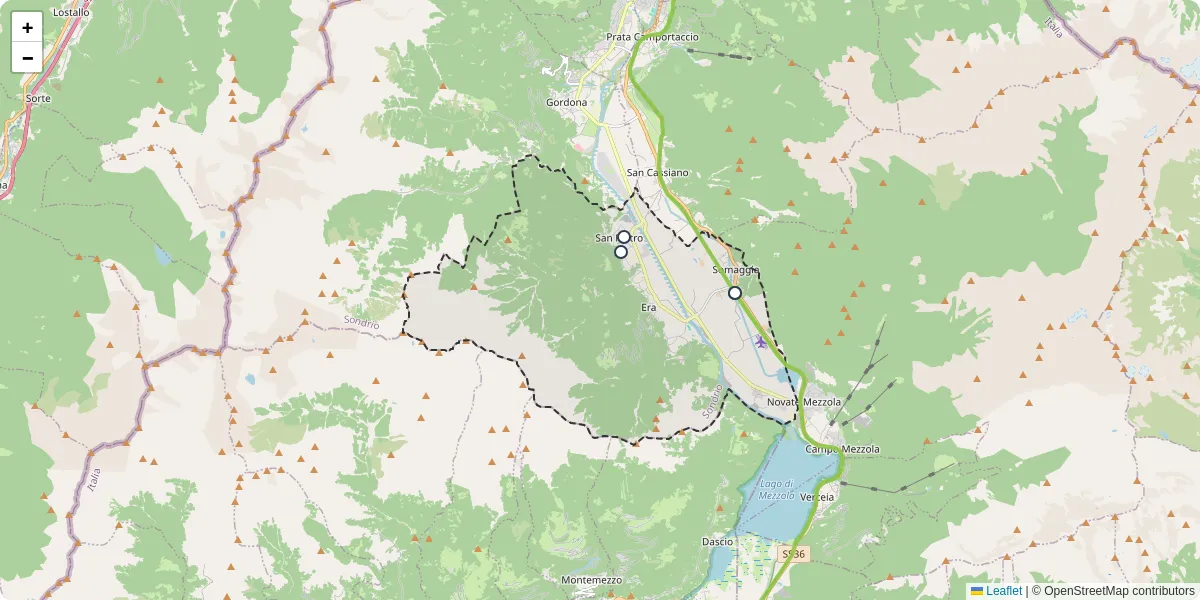 Mappa dettagliata del trasporto pubblico a Samolaco con linee autobus, tram e collegamenti
